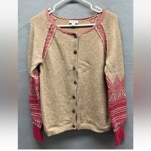 Sundance Sophie Fair Isle Nordic Cardigan Tan/Pink Women’s Size Small